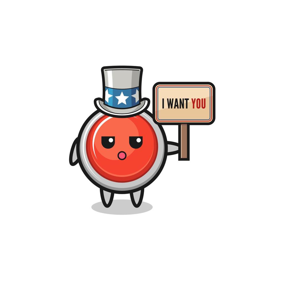 emergency panic button cartoon as uncle Sam holding the banner I want you vector