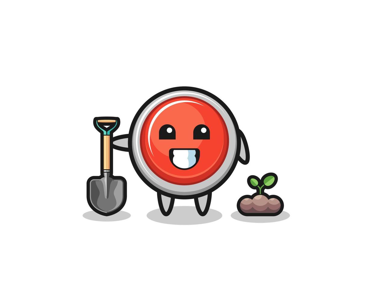 cute emergency panic button cartoon is planting a tree seed vector