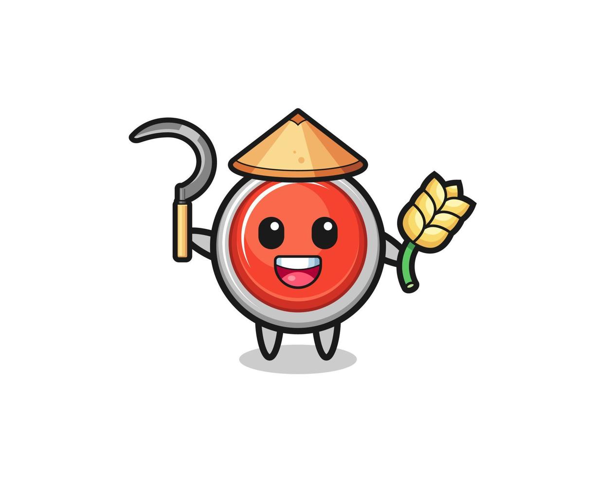 emergency panic button Asian farmer holding paddy vector