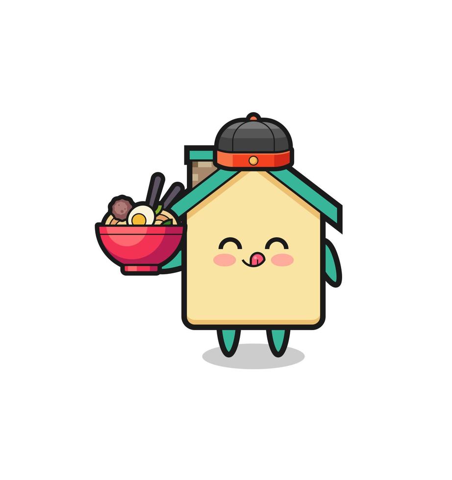 house as Chinese chef mascot holding a noodle bowl vector