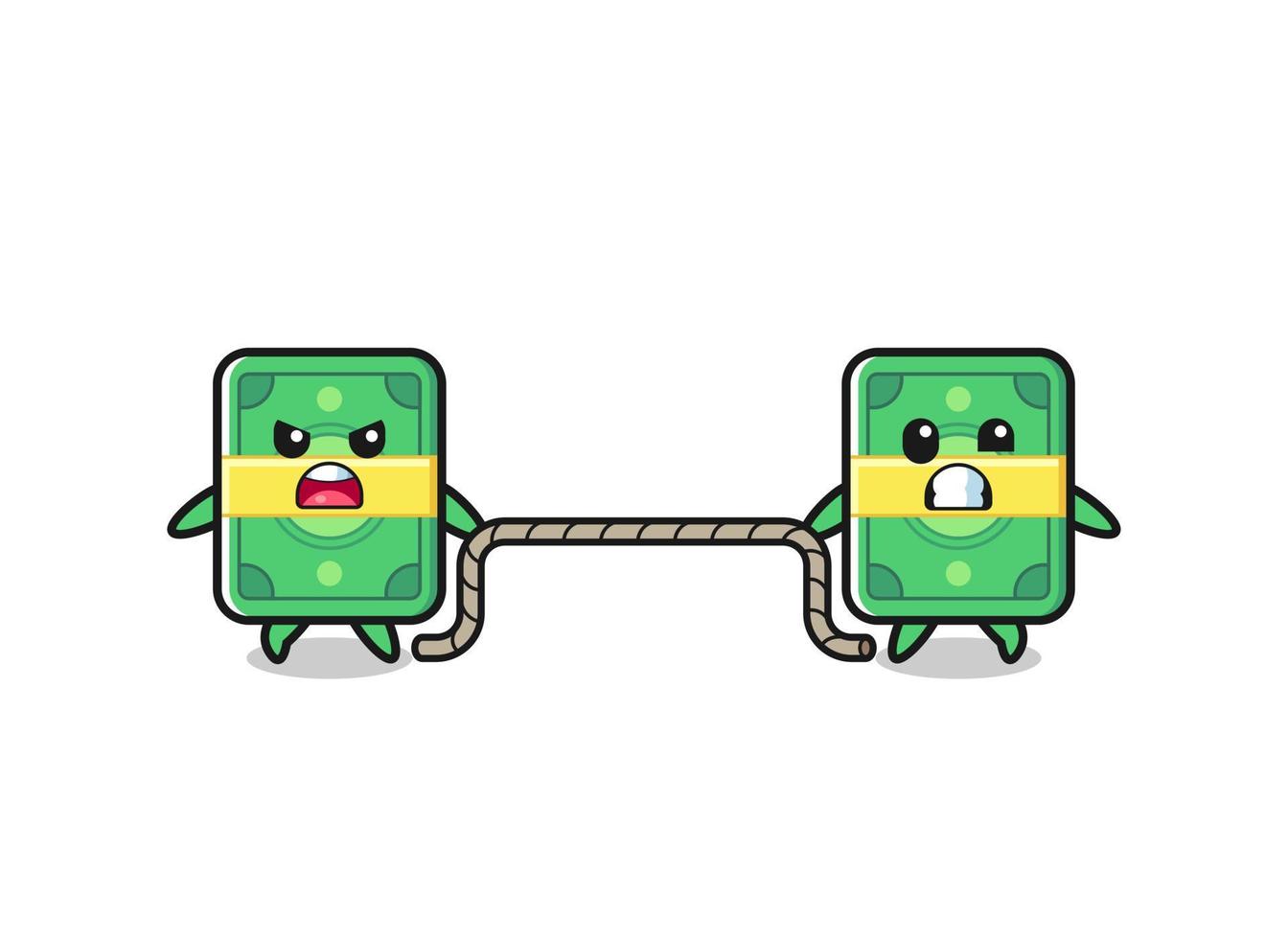 cute money character is playing tug of war game vector