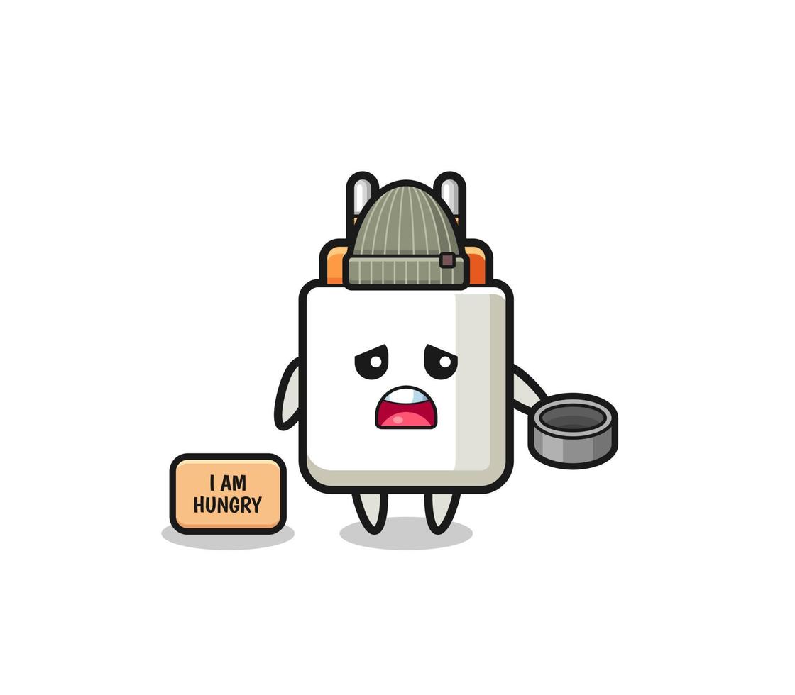 cute power adapter beggar cartoon character vector