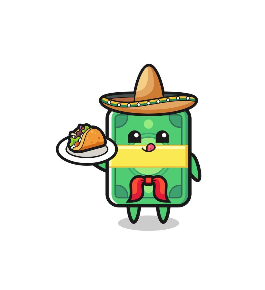 money Mexican chef mascot holding a taco vector
