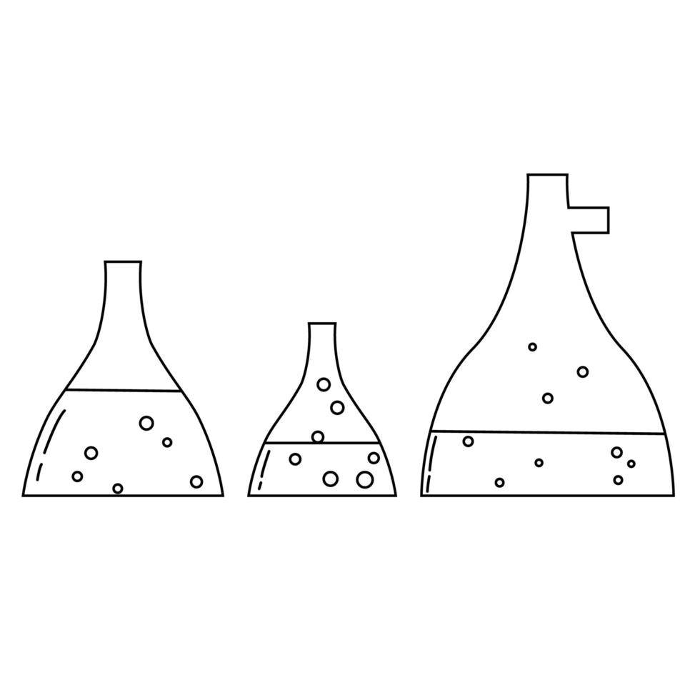 Set with medical laboratory equipment - flasks. soleted outline illustration vector