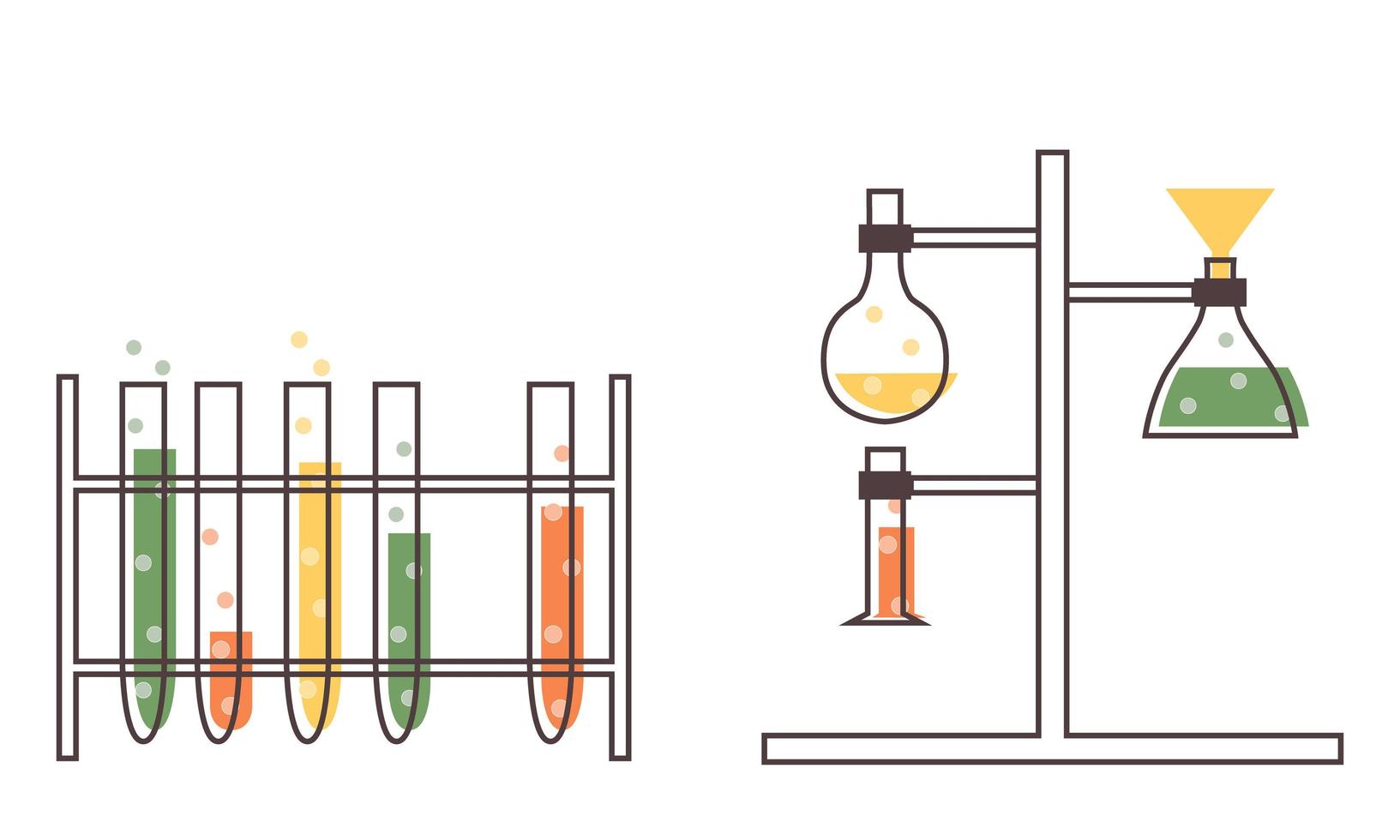 conjunto con equipo de laboratorio médico. soporte con tubo de ensayo. ilustración plana suela vector