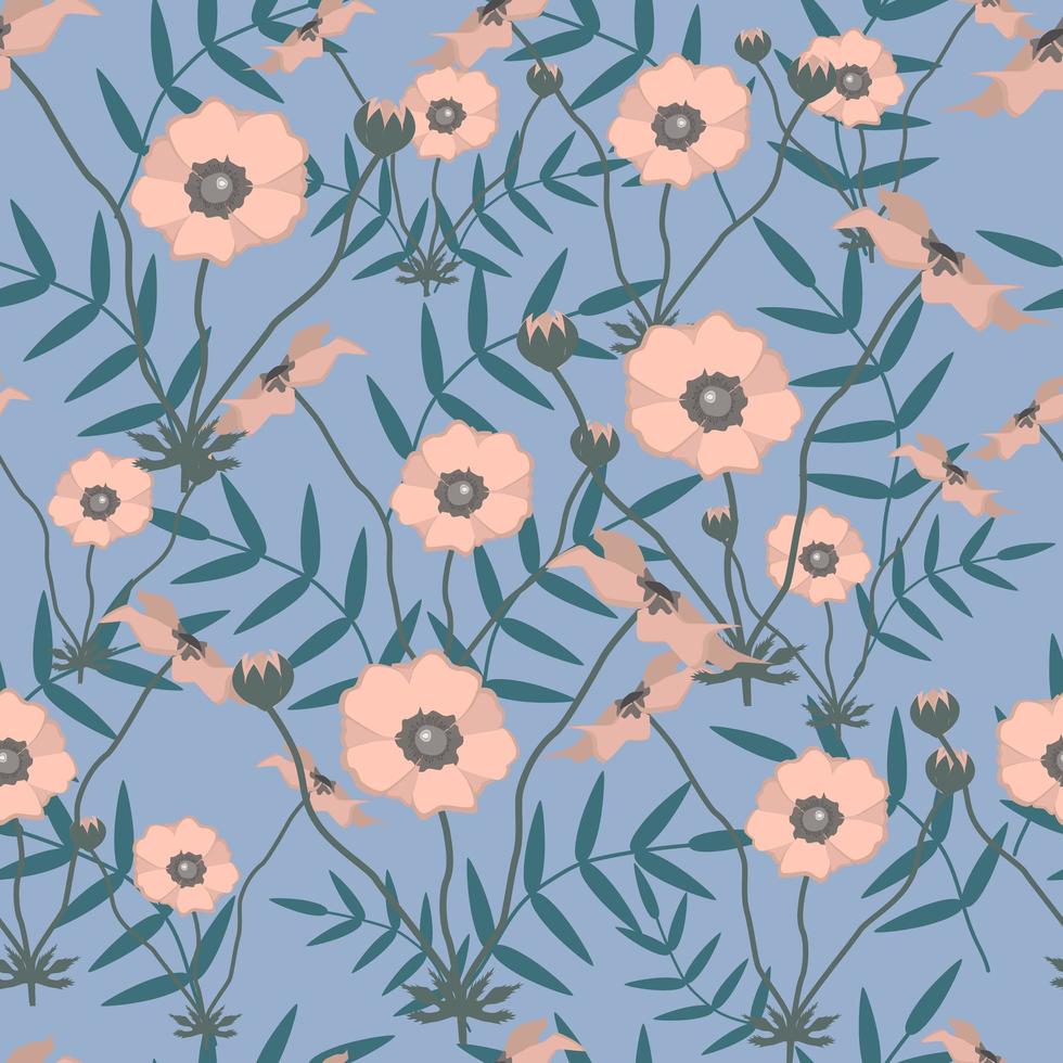 Seamless pattern with poppy flower. Summer garden wildflowers vector