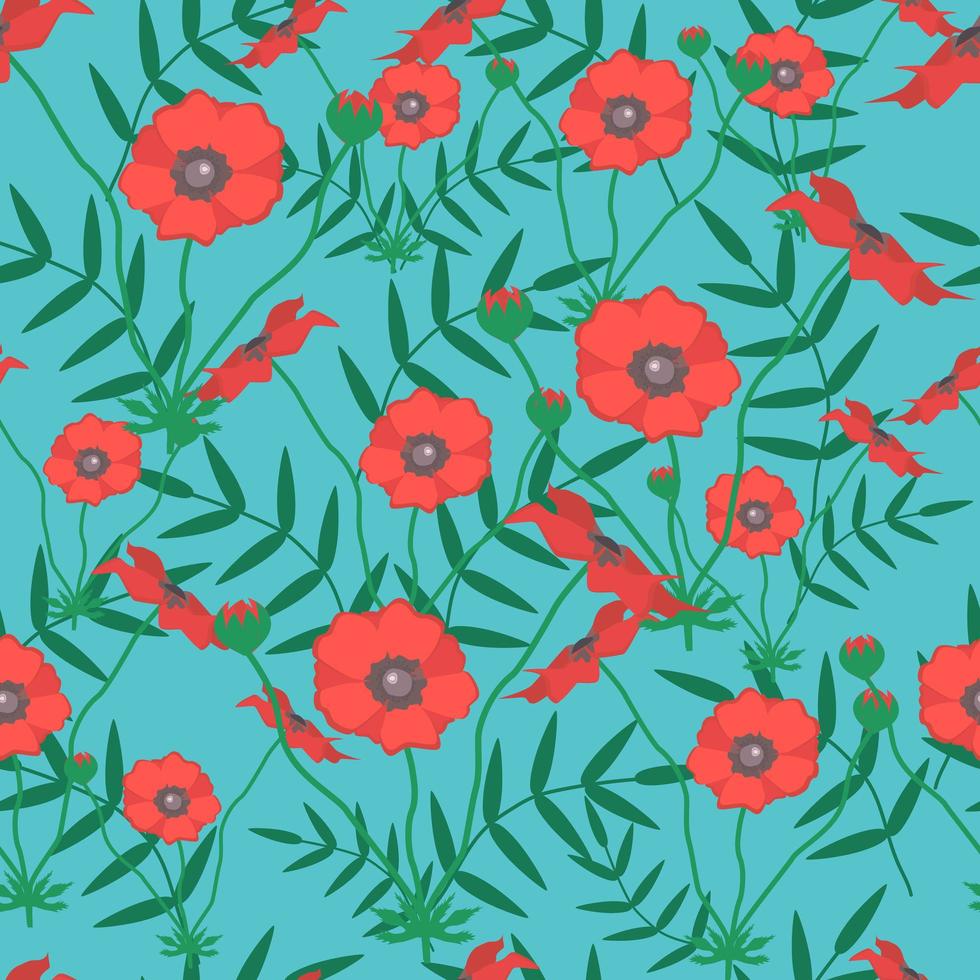 Seamless pattern with poppy flower. Summer garden wildflowers vector