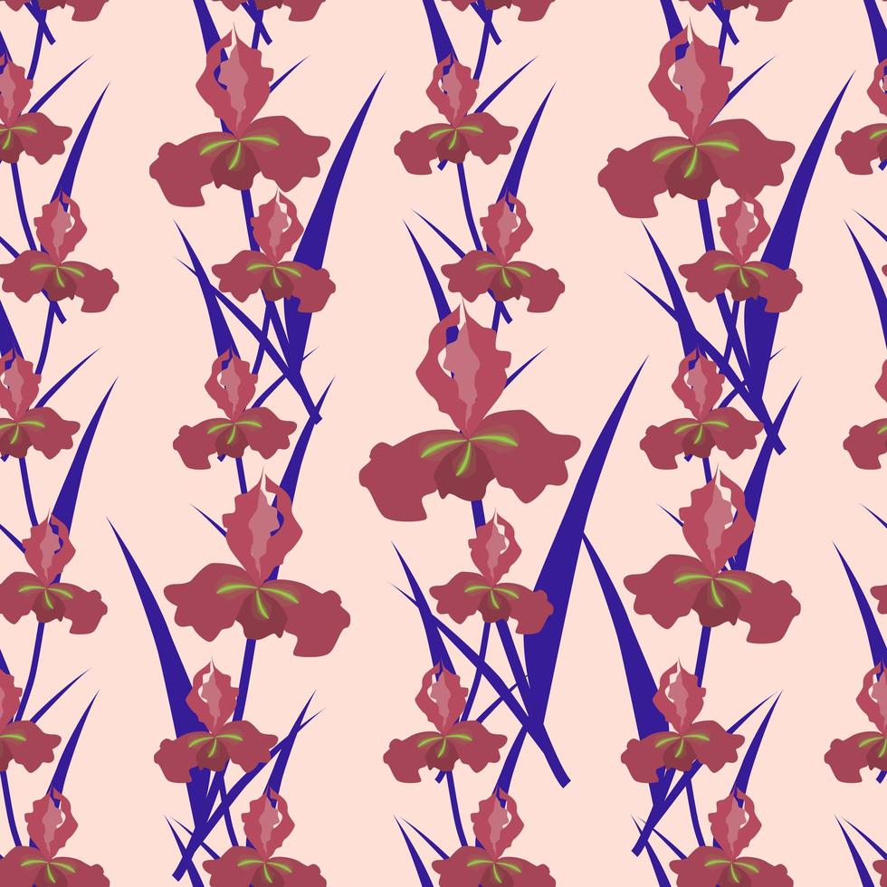 Seamless cute pattern with iris flowers. Botanical background vector