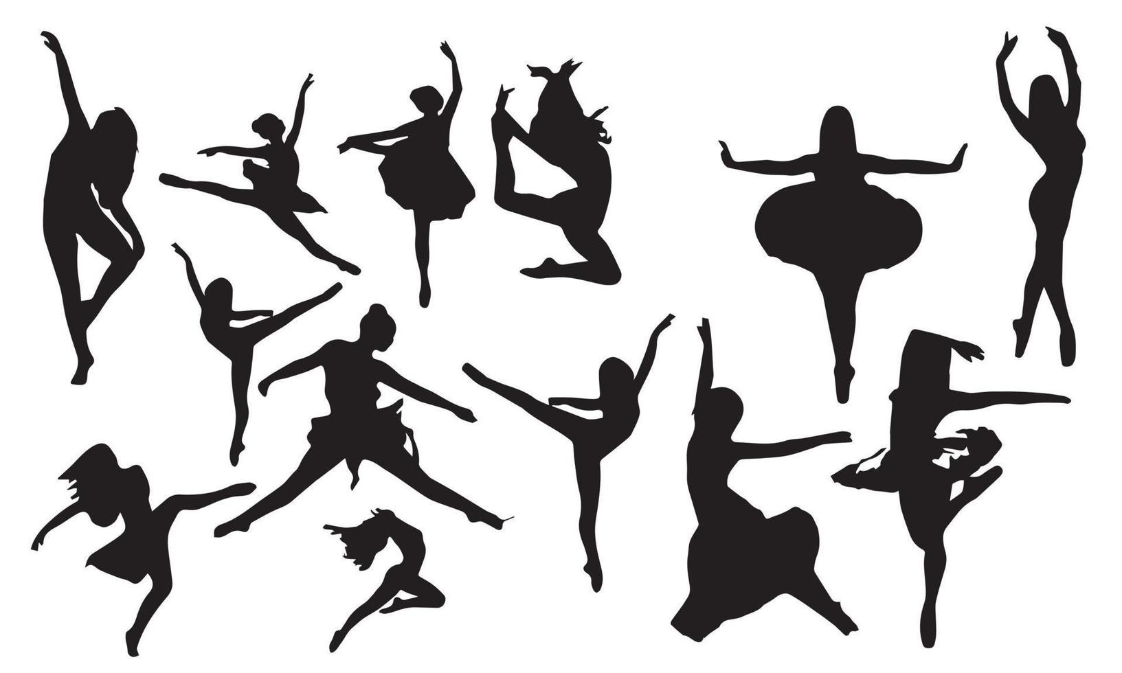 Silhouettes of beautiful women dancing black and white background vector