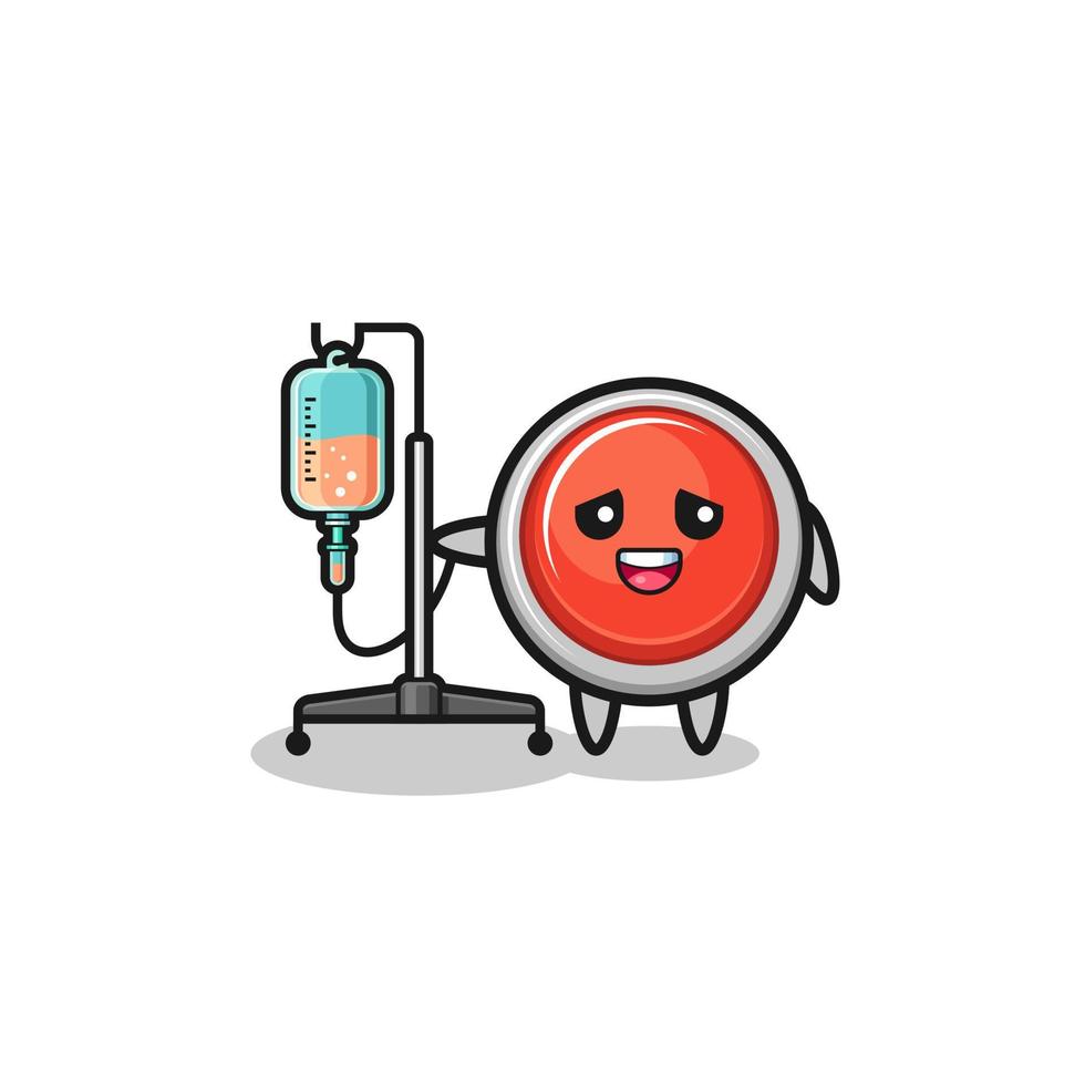cute emergency panic button character standing with infusion pole vector