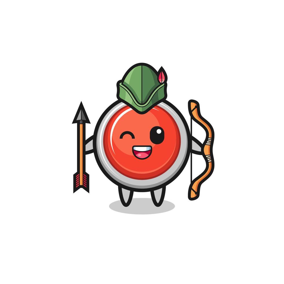 emergency panic button cartoon as medieval archer mascot vector