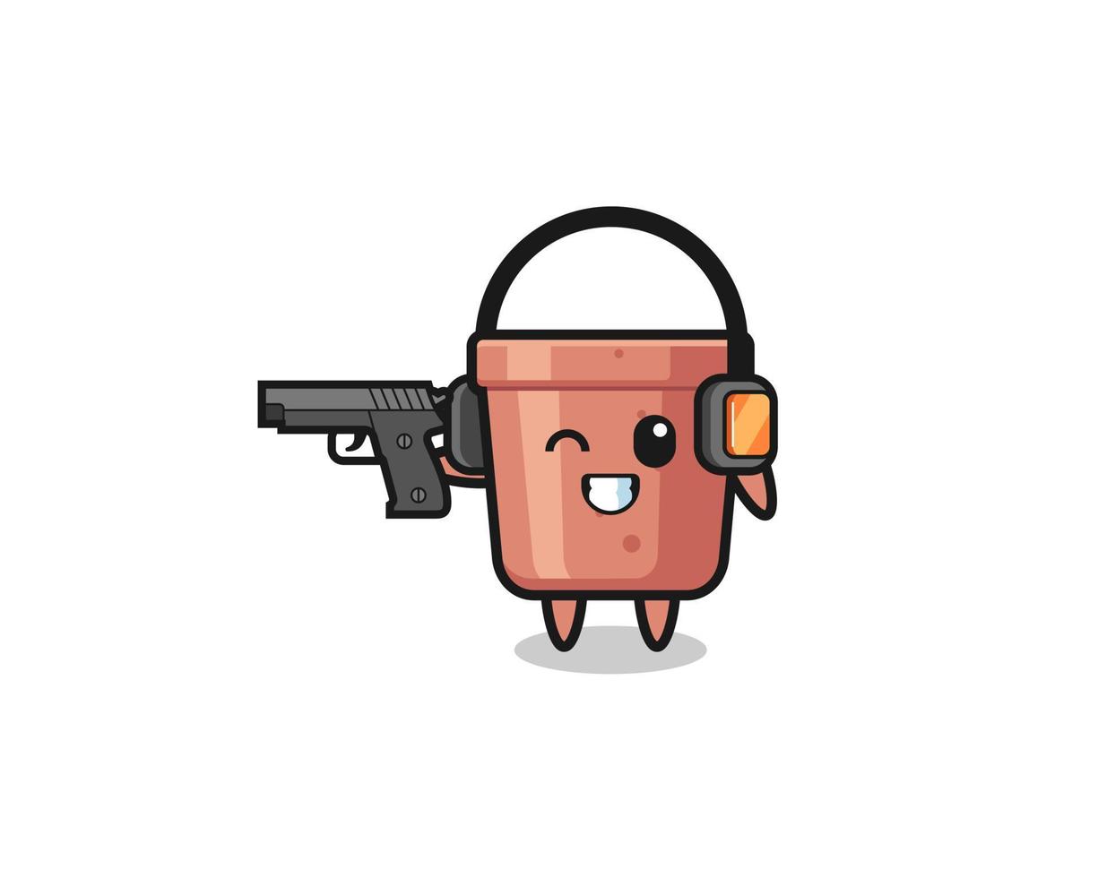 illustration of flowerpot cartoon doing shooting range vector