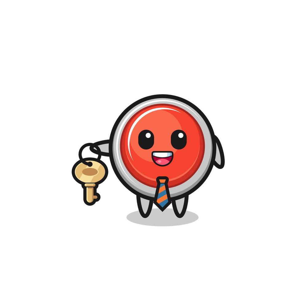 cute emergency panic button as a real estate agent mascot vector