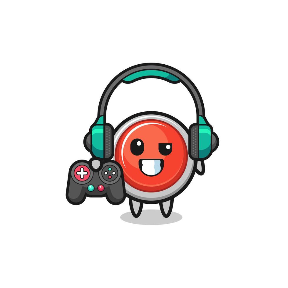 emergency panic button gamer mascot holding a game controller vector