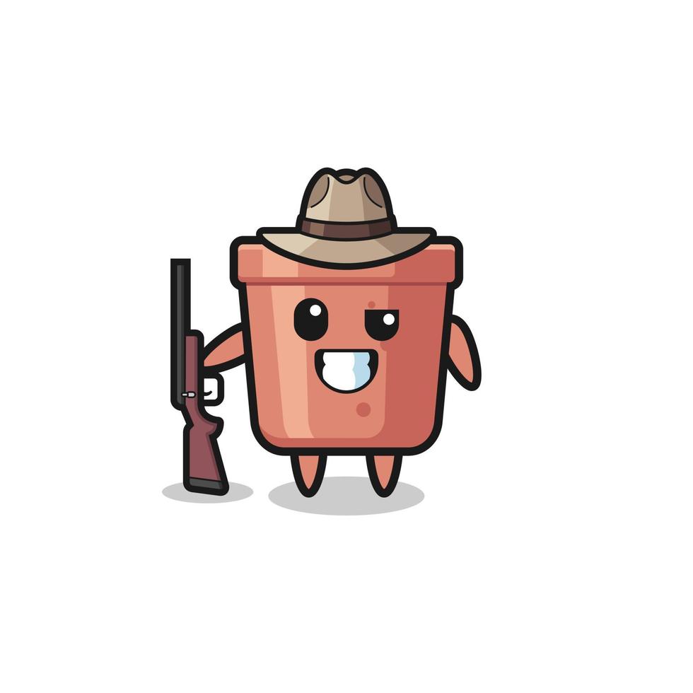 flowerpot hunter mascot holding a gun vector