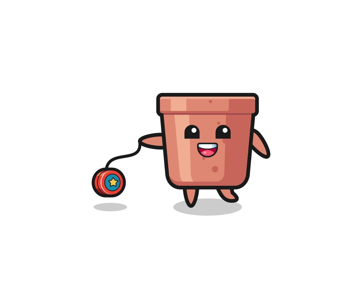 cartoon of cute flowerpot playing a yoyo vector