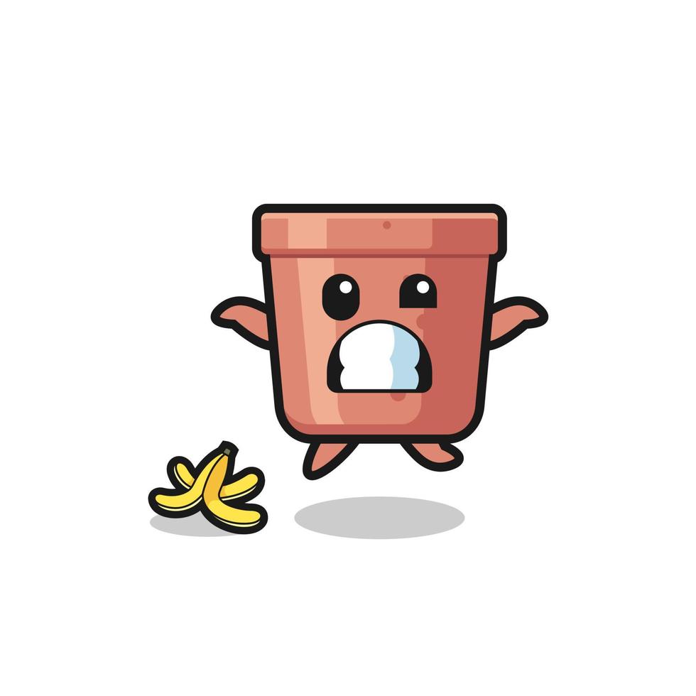 flowerpot cartoon is slip on a banana peel vector