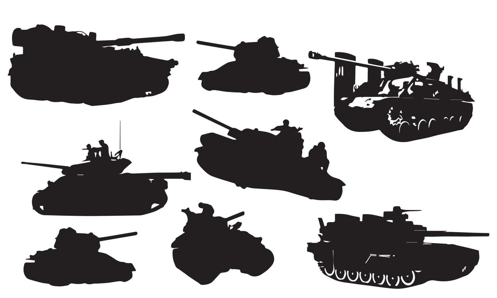 Diseño de ilustración vectorial de siluetas vectoriales de tanques y destructores de tanques vector