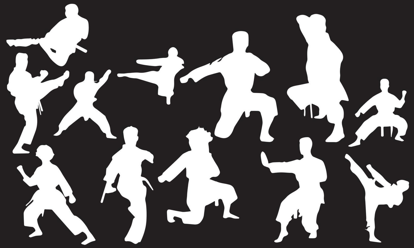Silhouettes of Karate Vector , silhouette of karate fighters. black and white background collection