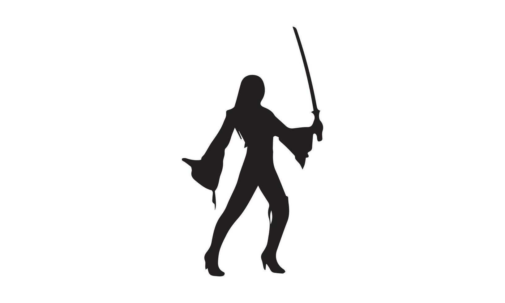 a female samurai with demonic horns in a pointed hat, and three swords vector illustration
