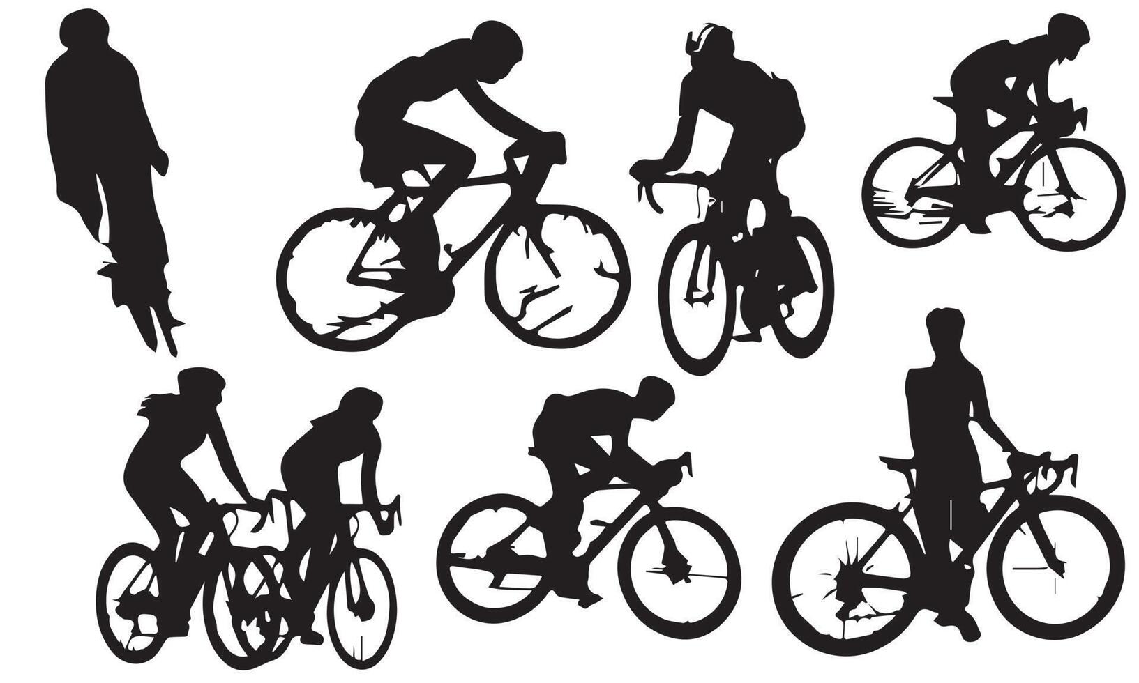 A set of bicycle cyclists riding their bikes in silhouettes vector illustration design