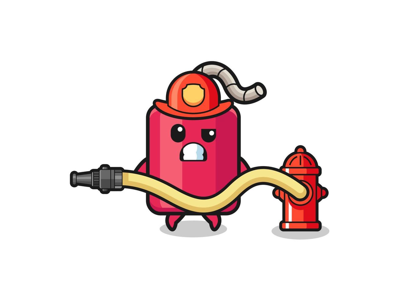 dynamite cartoon as firefighter mascot with water hose vector