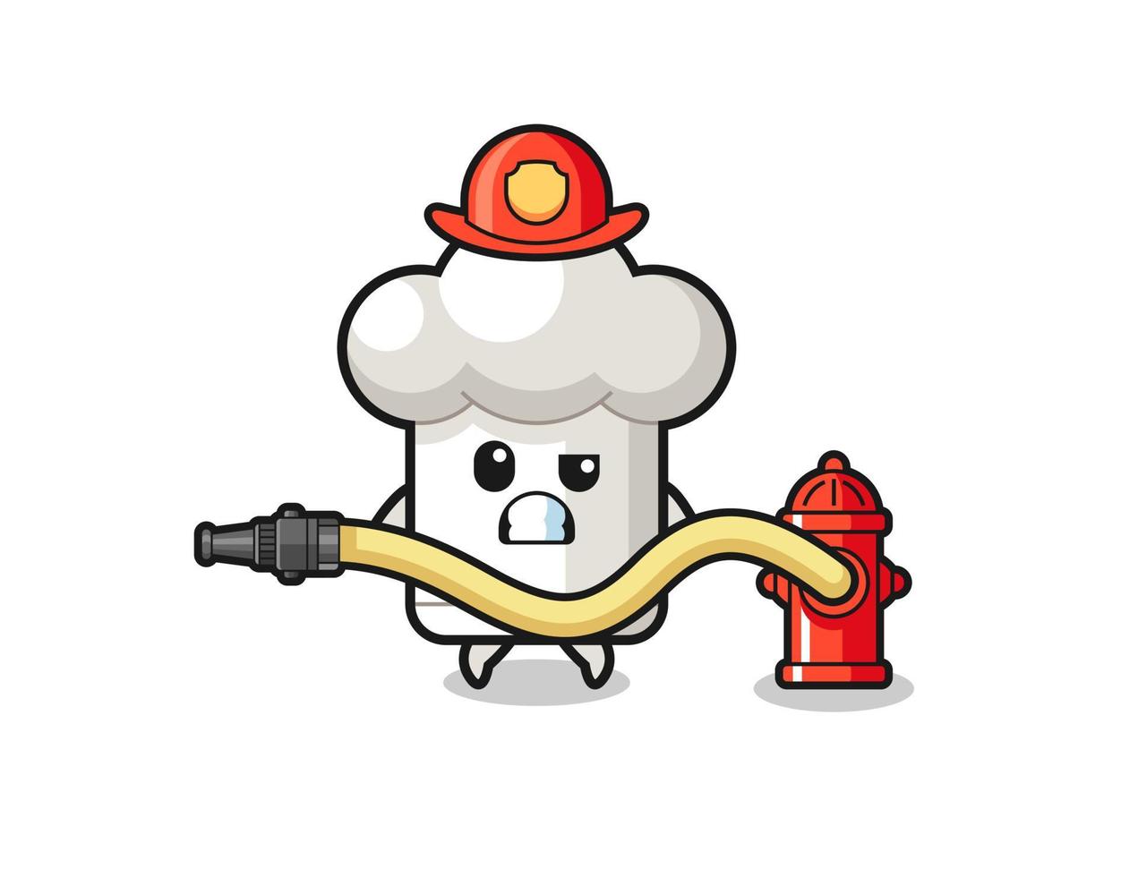 chef hat cartoon as firefighter mascot with water hose vector