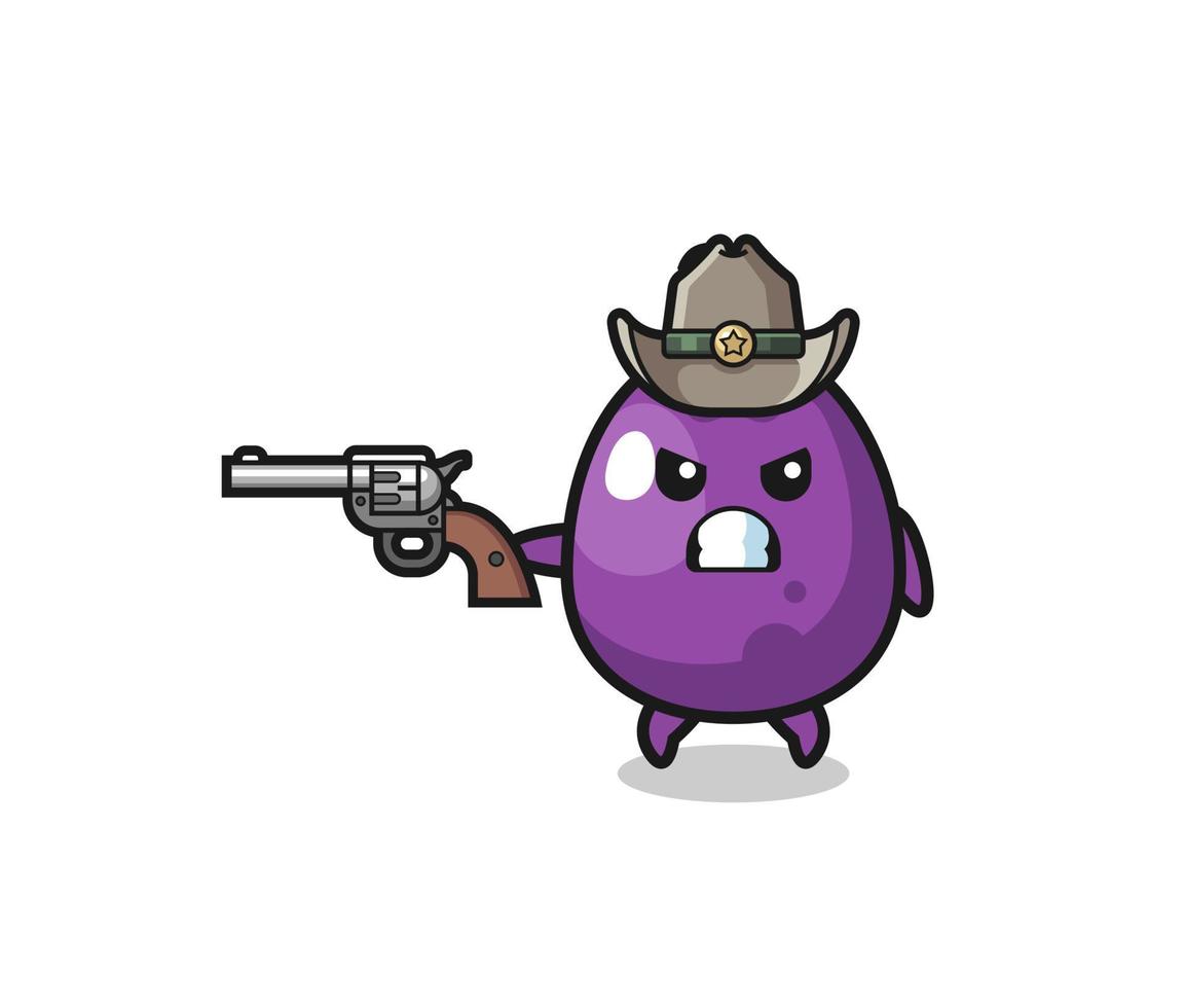the eggplant cowboy shooting with a gun vector