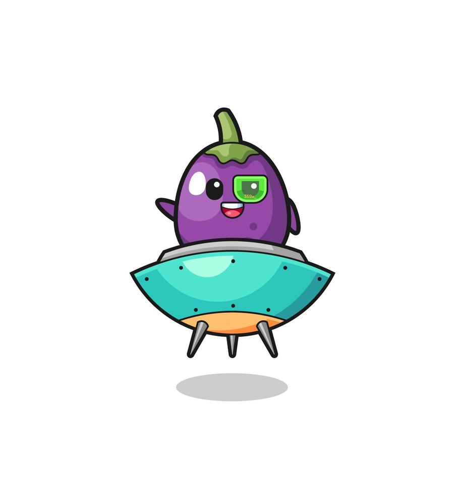 eggplant cartoon riding a future spaceship vector