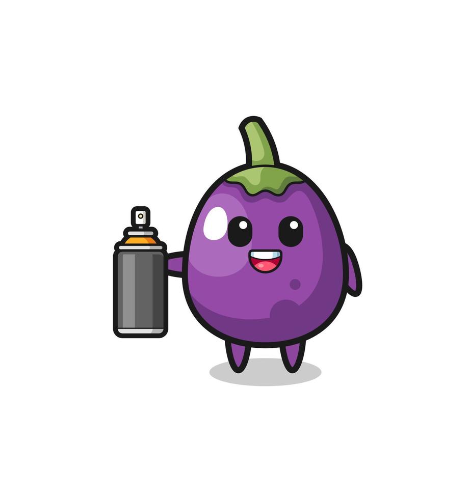 the cute eggplant as a graffiti bomber vector