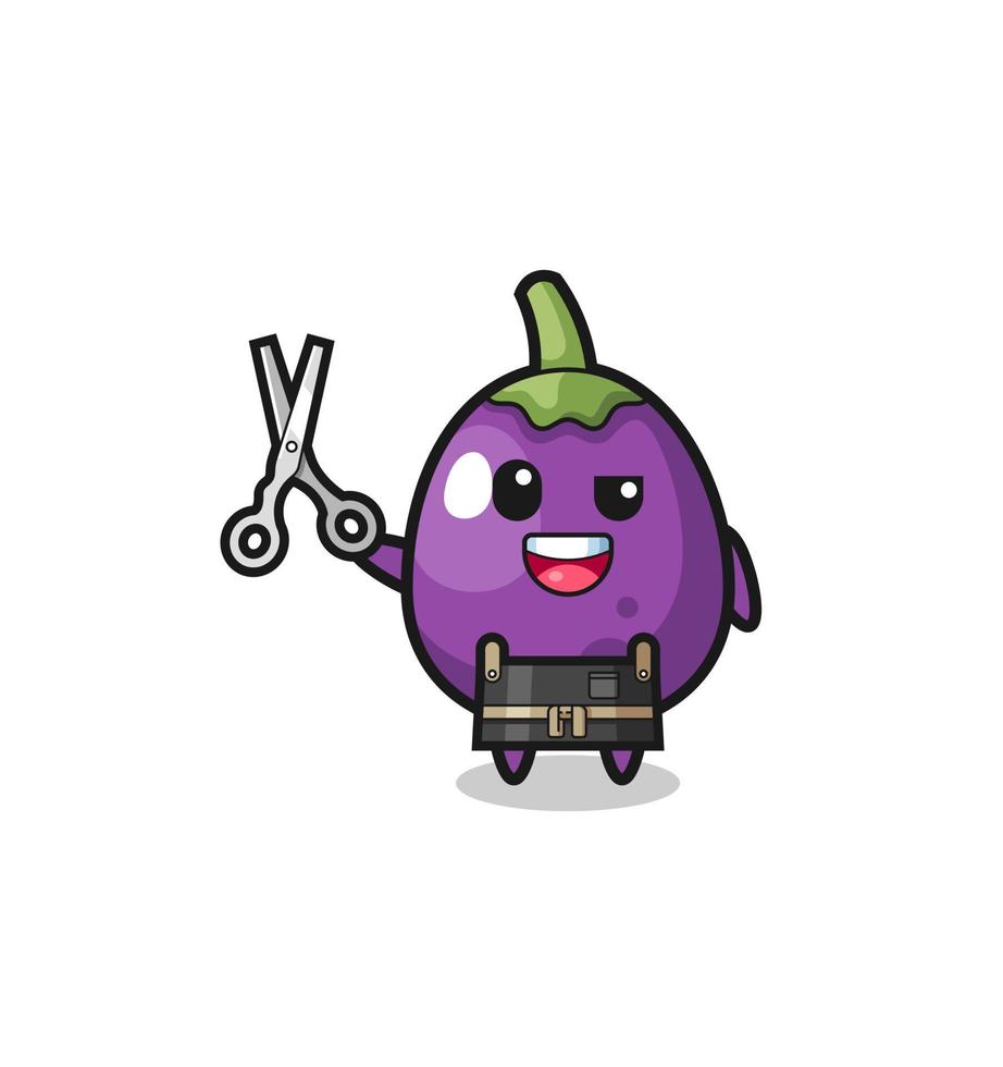 eggplant character as barbershop mascot vector