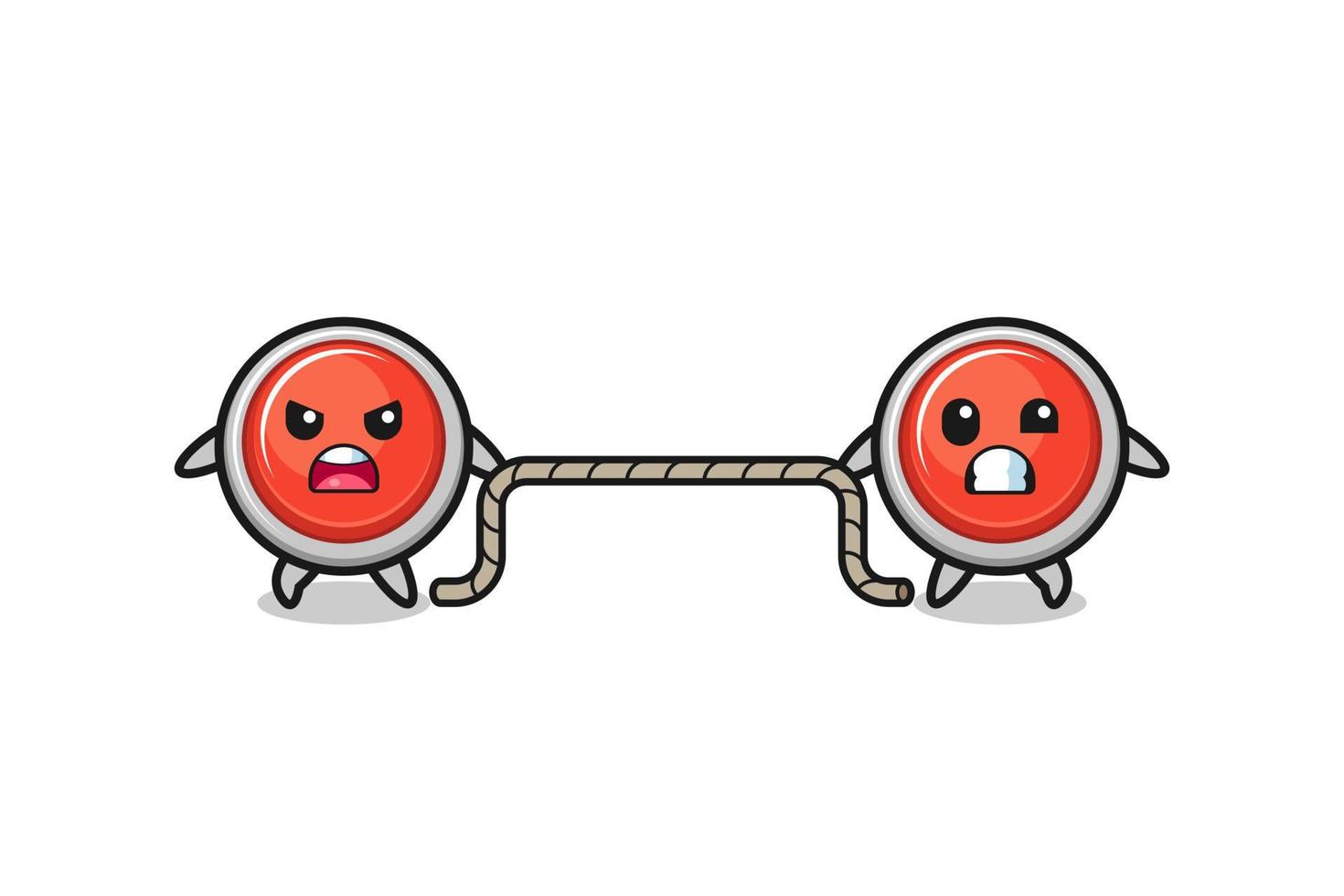 cute emergency panic button character is playing tug of war game vector