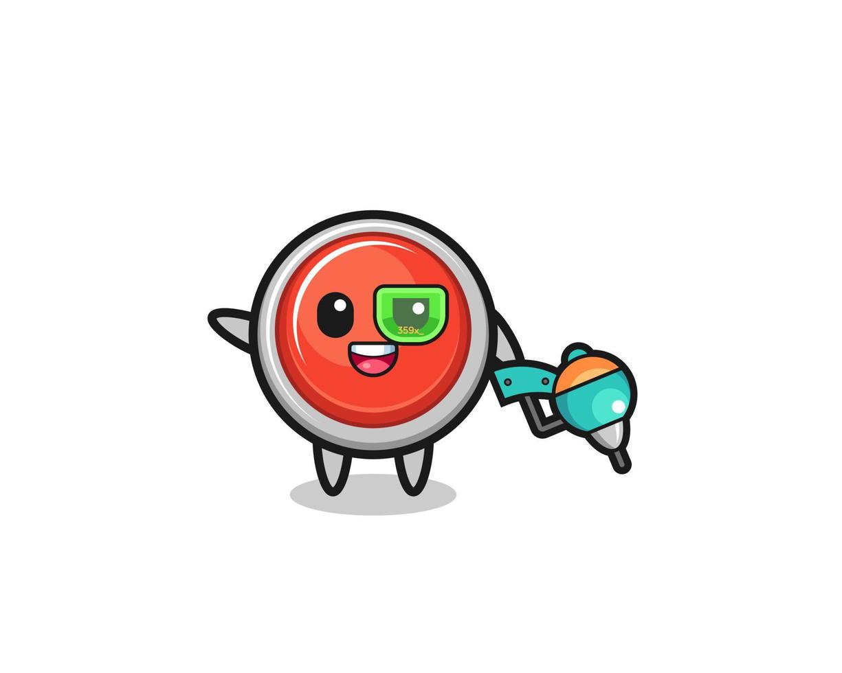 emergency panic button cartoon as future warrior mascot vector