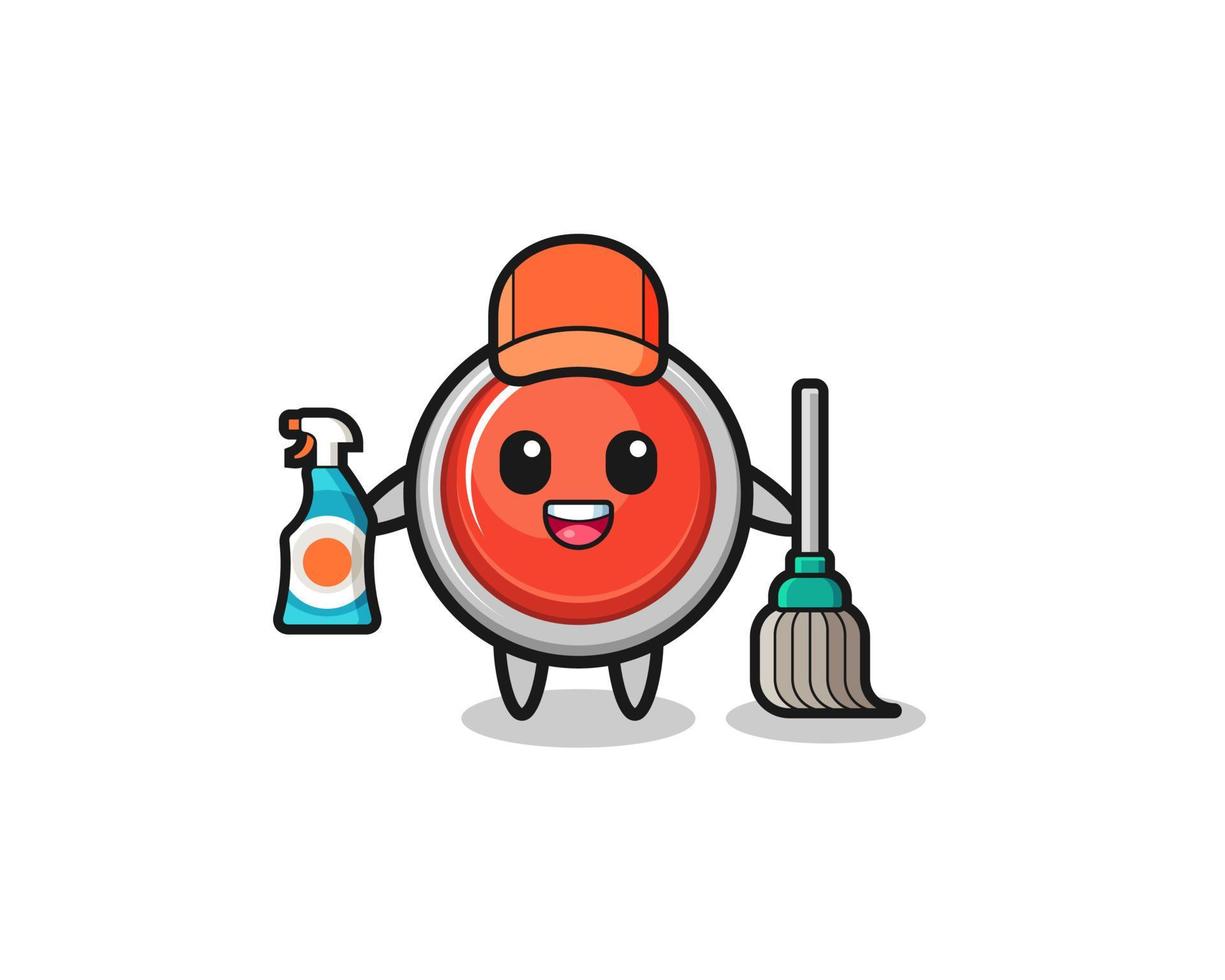 lindo personaje de botón de pánico de emergencia como mascota de servicios de limpieza vector