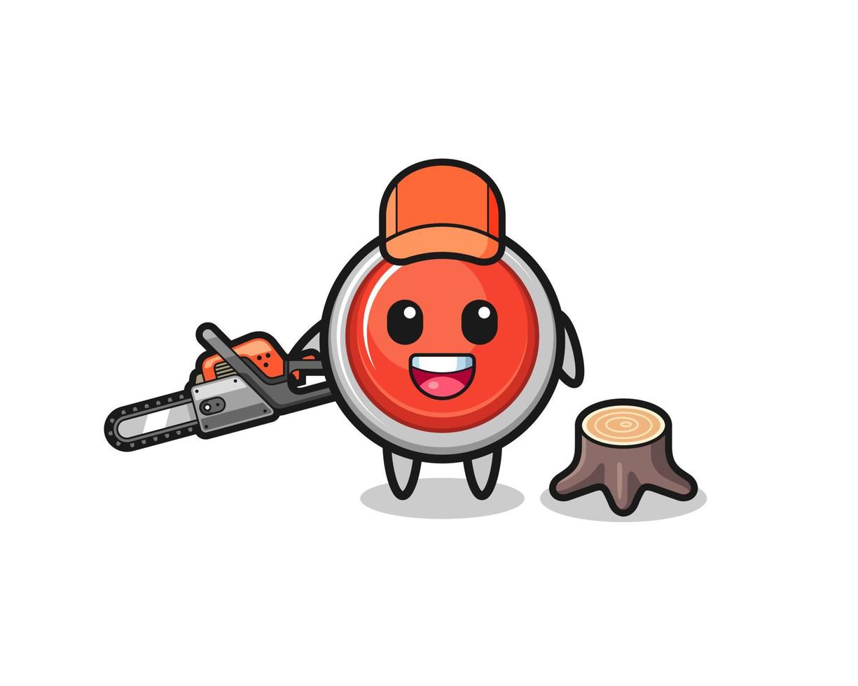 emergency panic button lumberjack character holding a chainsaw vector