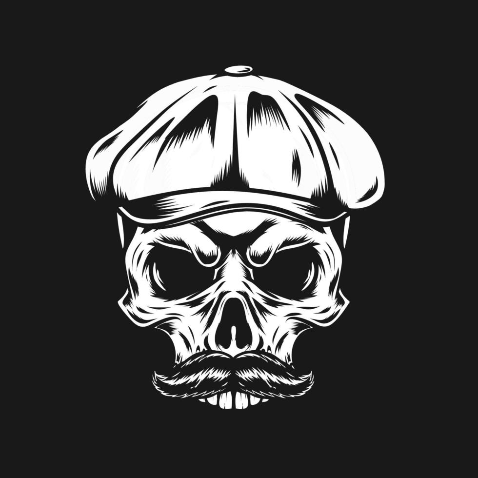 calavera con gorra plana y bigote vector