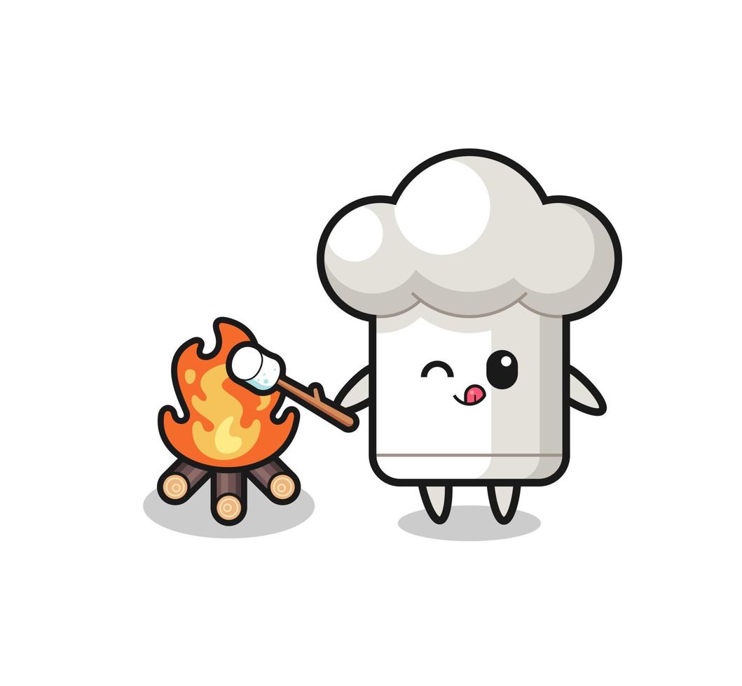 chef hat character is burning marshmallow vector