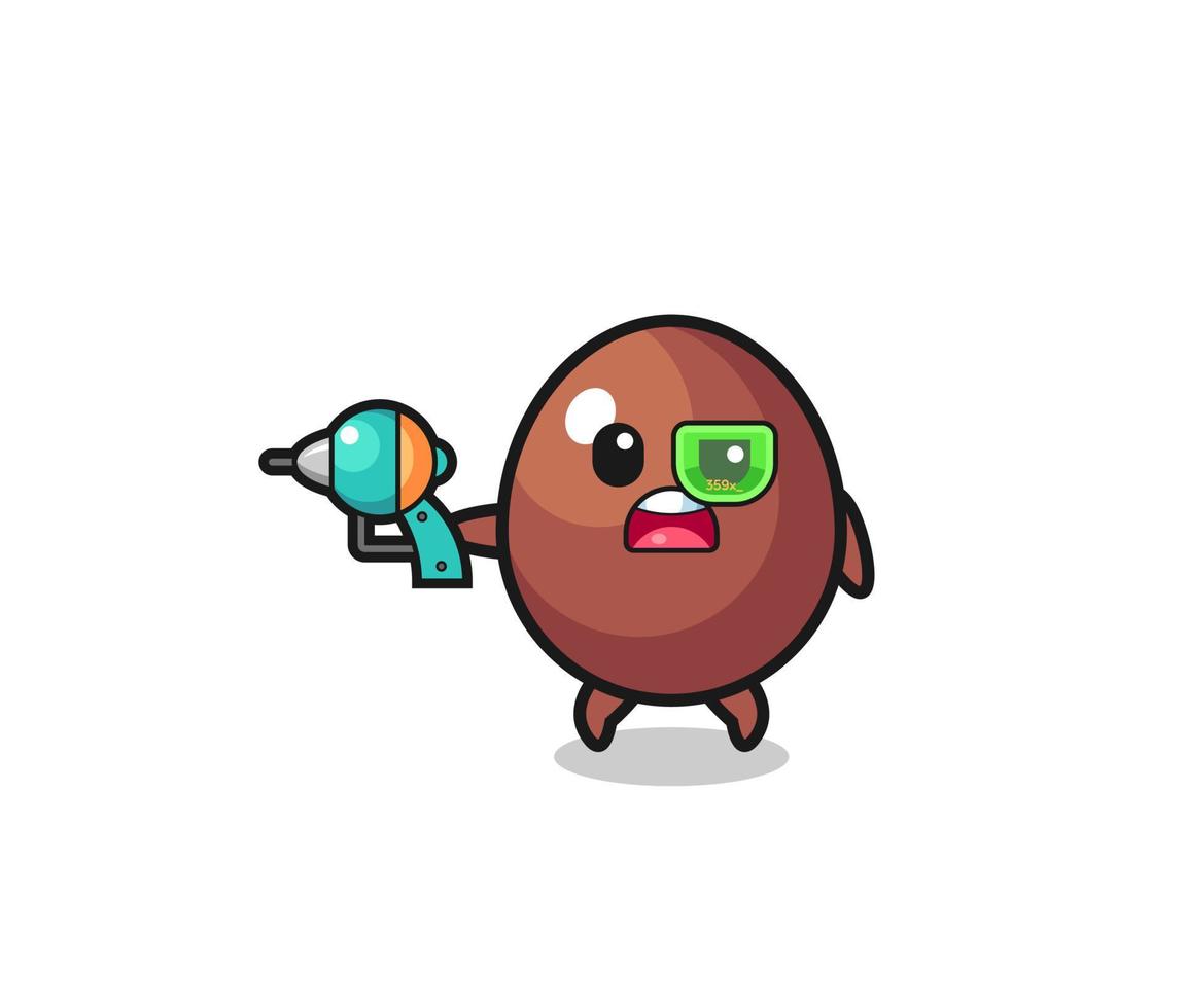 cute chocolate egg holding a future gun vector
