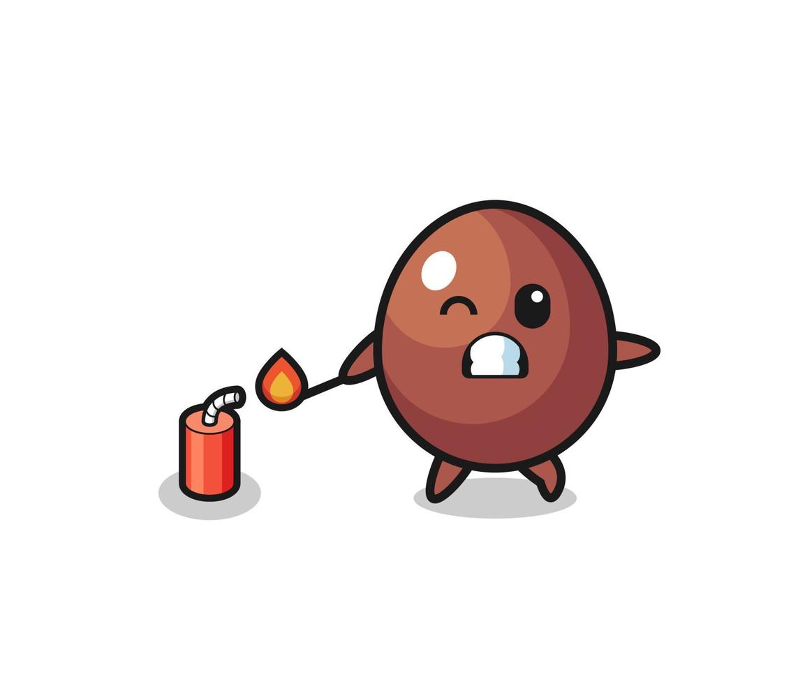 chocolate egg mascot illustration playing firecracker vector