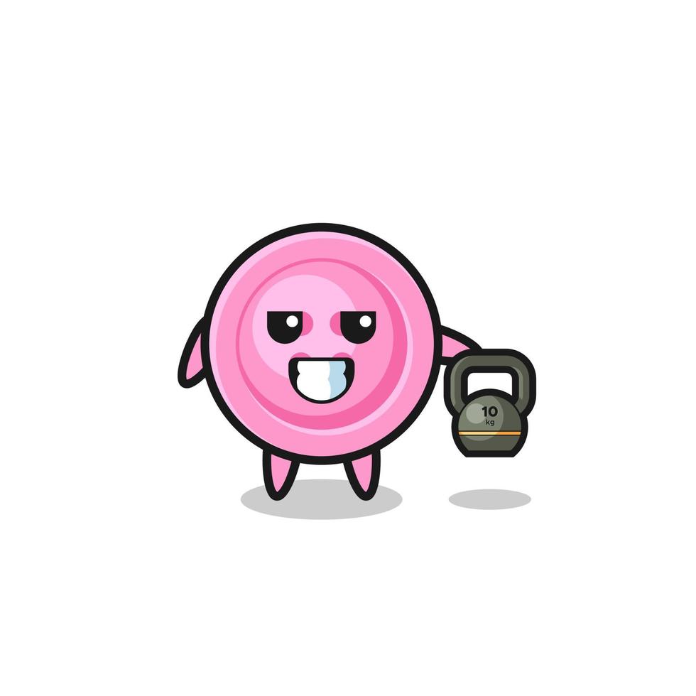clothing button mascot lifting kettlebell in the gym vector