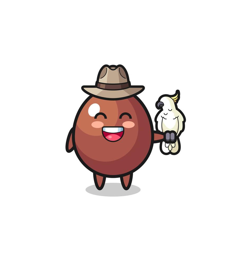 chocolate egg zookeeper mascot with a parrot vector
