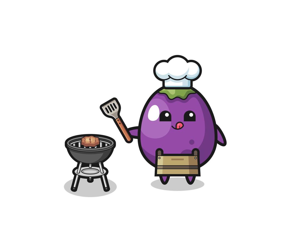 eggplant barbeque chef with a grill vector