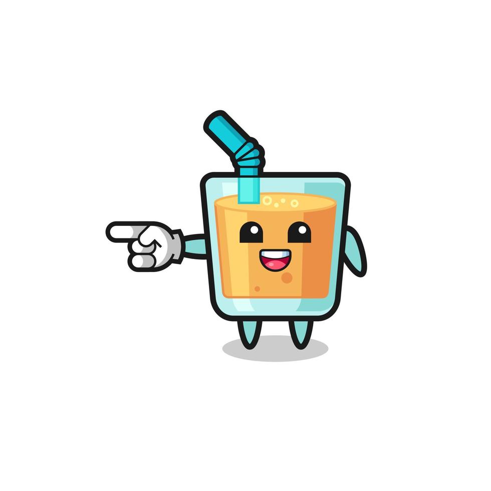 orange juice cartoon with pointing left gesture vector