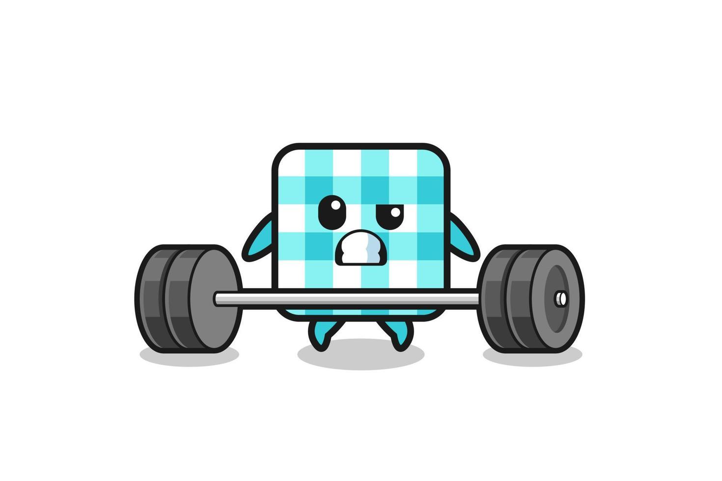 cartoon of checkered tablecloth lifting a barbell vector