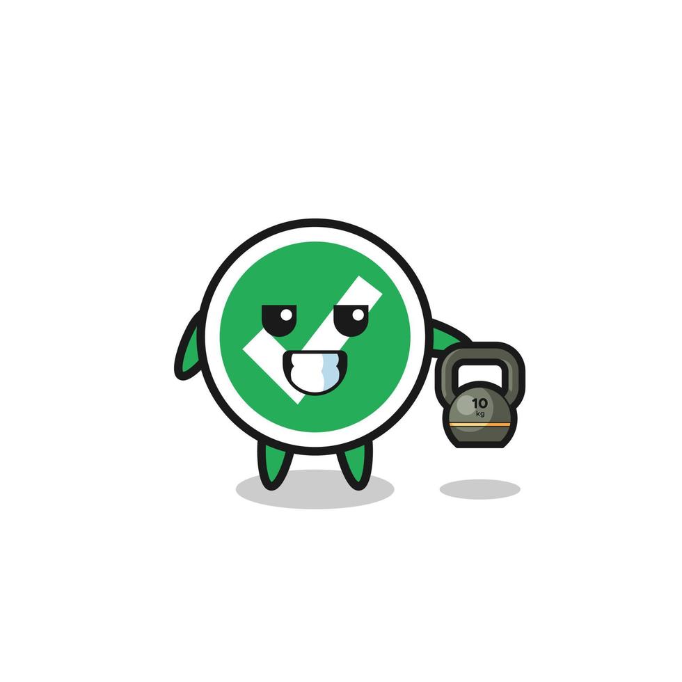 check mark mascot lifting kettlebell in the gym vector
