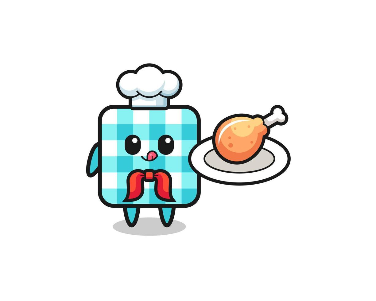 checkered tablecloth fried chicken chef cartoon character vector