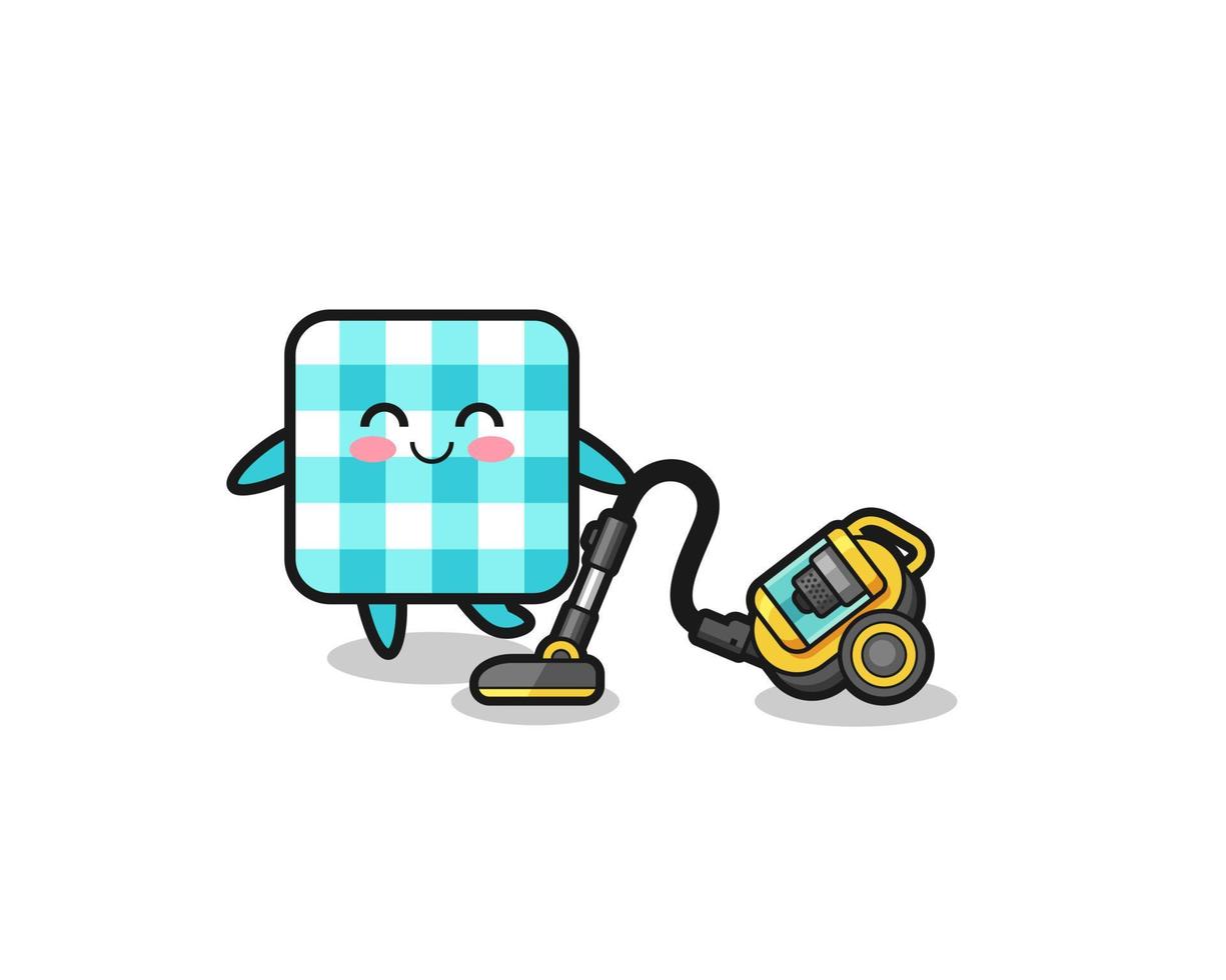 cute checkered tablecloth holding vacuum cleaner illustration vector