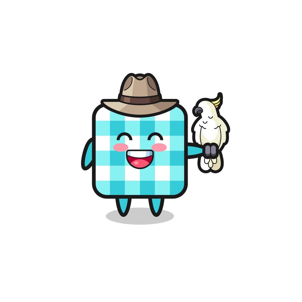 checkered tablecloth zookeeper mascot with a parrot vector