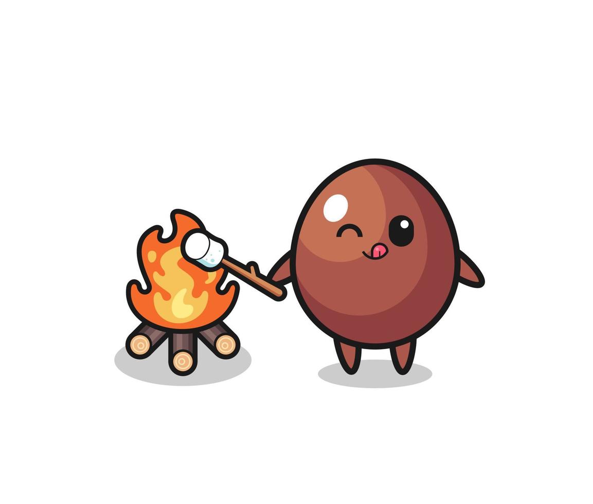 chocolate egg character is burning marshmallow vector
