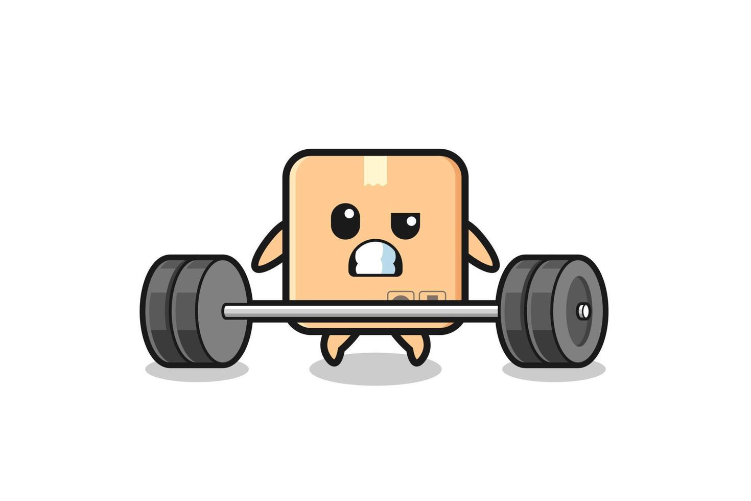 cartoon of cardboard box lifting a barbell vector